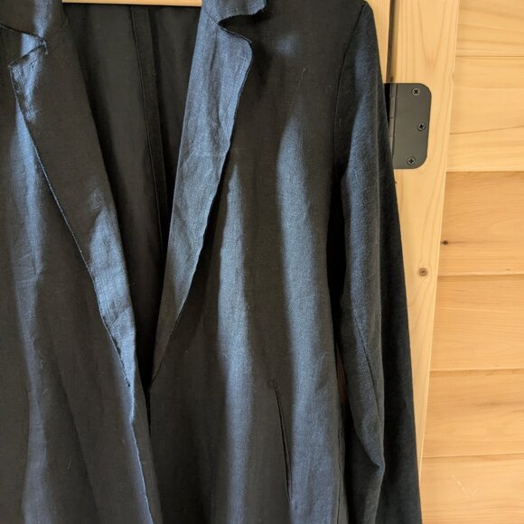 Majestic Filatures Raw Edge Linen Open Front Blazer Black Long Jacket Size 4 - Picture 5 of 9